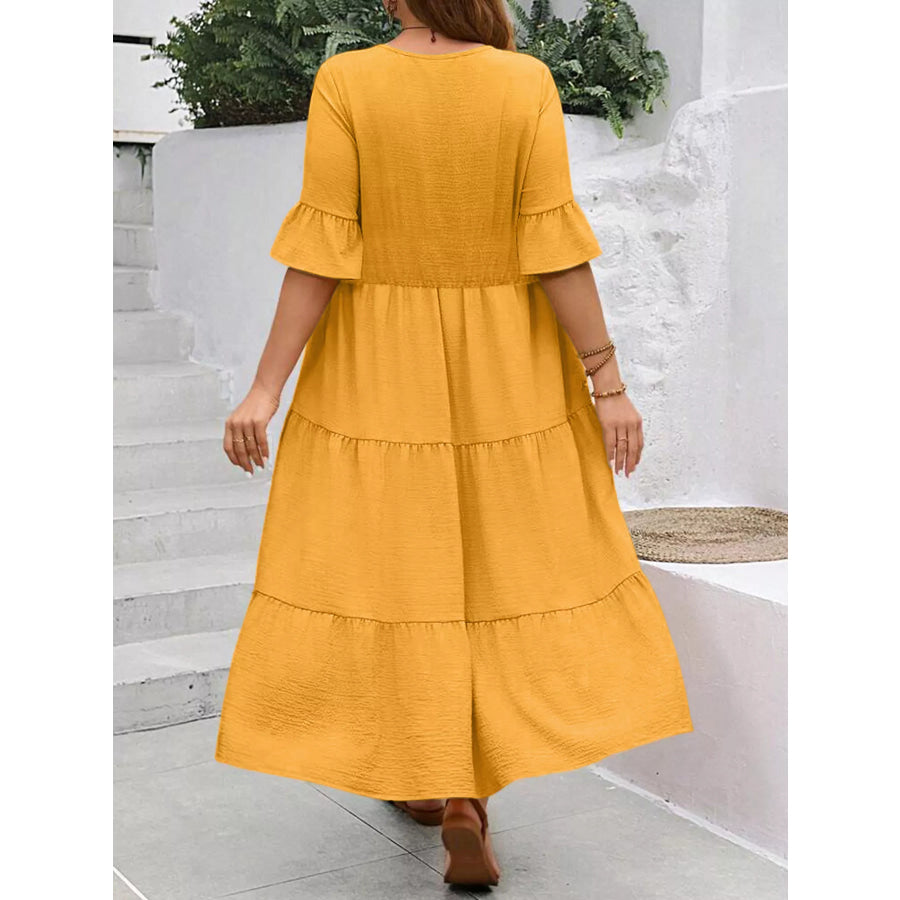 Plus Size Ruffle Sleeves Tiered Midi Dress Apparel and Accessories