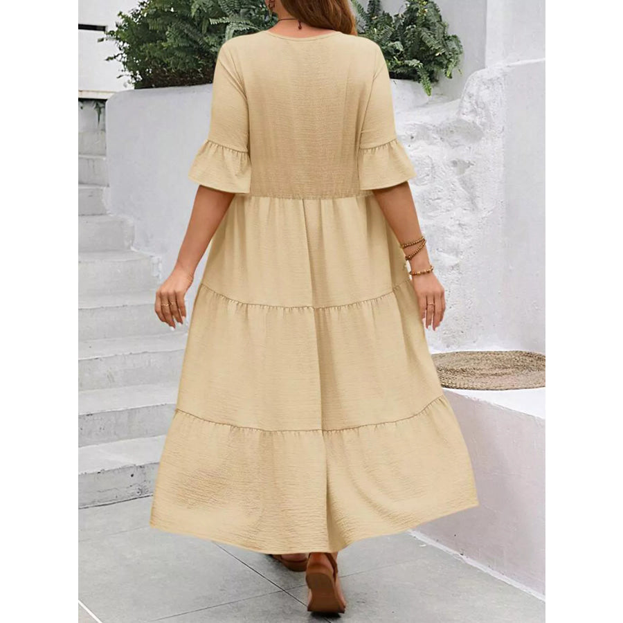 Plus Size Ruffle Sleeves Tiered Midi Dress Apparel and Accessories