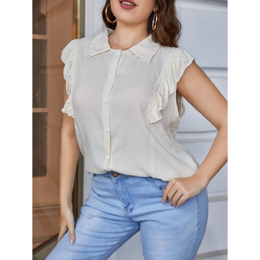 Plus Size Ruffled Cap Sleeve Shirt