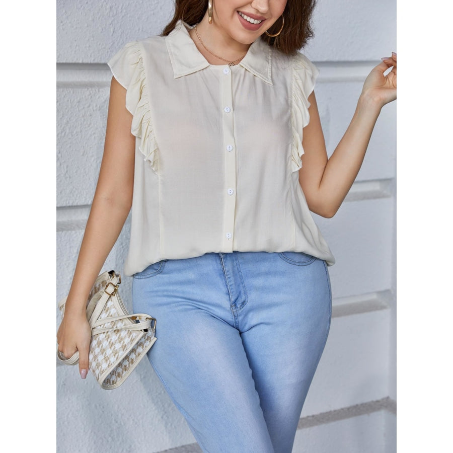 Plus Size Ruffled Cap Sleeve Shirt