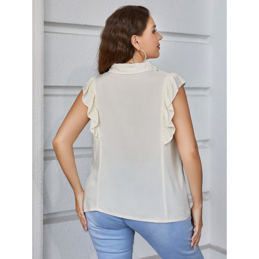 Plus Size Ruffled Cap Sleeve Shirt