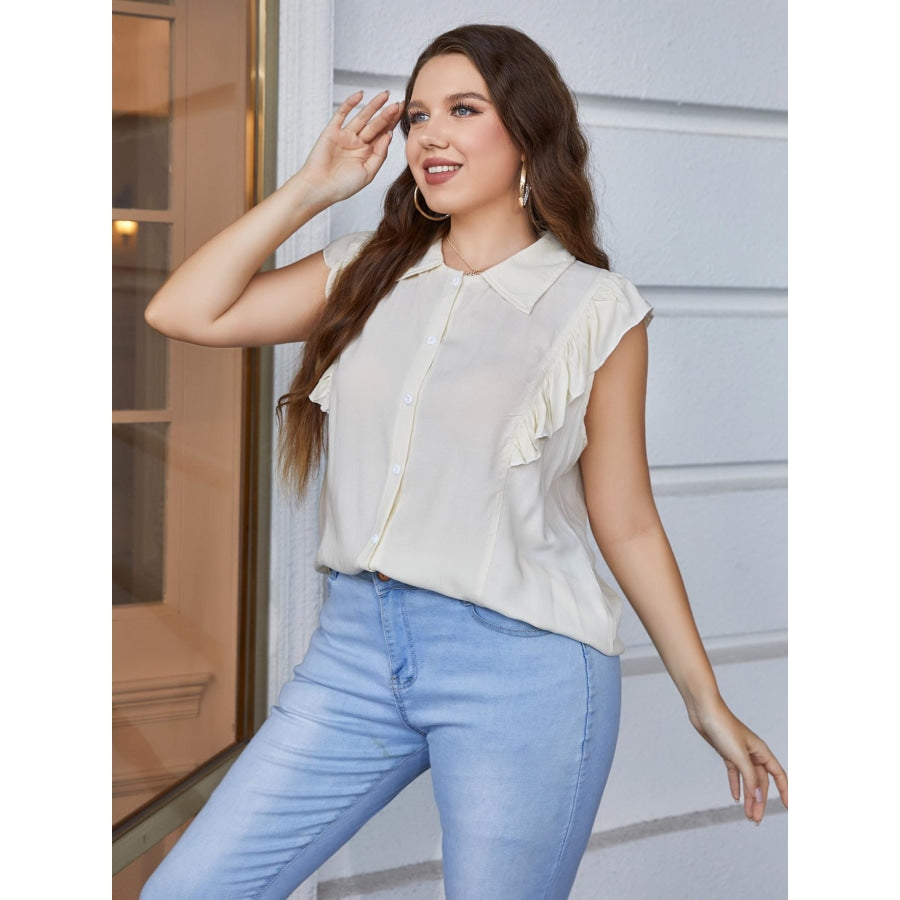 Plus Size Ruffled Cap Sleeve Shirt