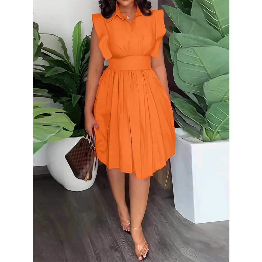 Plus Size Ruffled Collared Neck Cap Sleeve Dress Orange / 1XL Apparel and Accessories