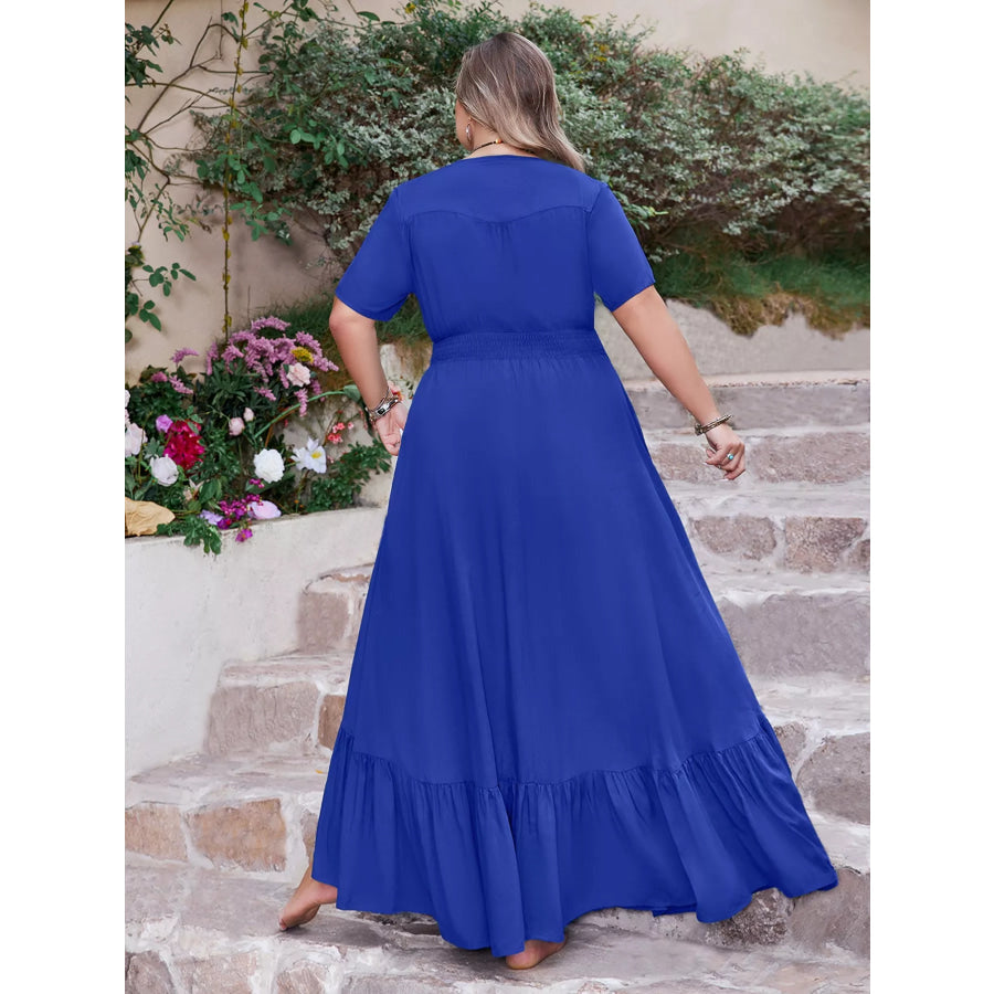 Plus Size Ruffled Hem V-Neck Maxi Dress Apparel and Accessories