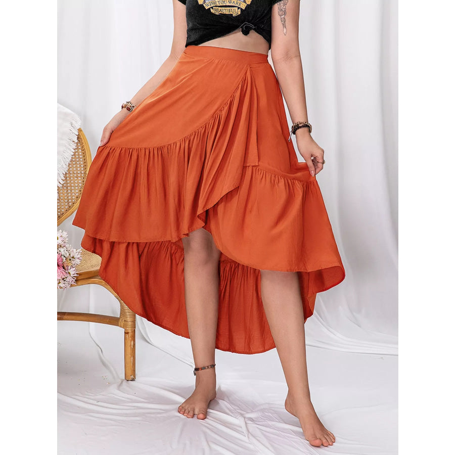 Plus Size Ruffled High-Low Skirt Orange / 0XL Apparel and Accessories