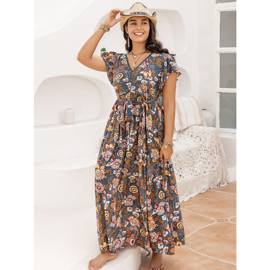 Plus Size Ruffled Printed Cap Sleeve Dress Apparel and Accessories