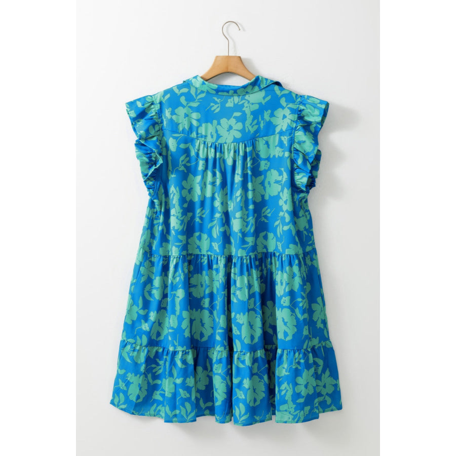 Plus Size Ruffled Printed Cap Sleeve Mini Dress Sky Blue / 1XL Apparel and Accessories