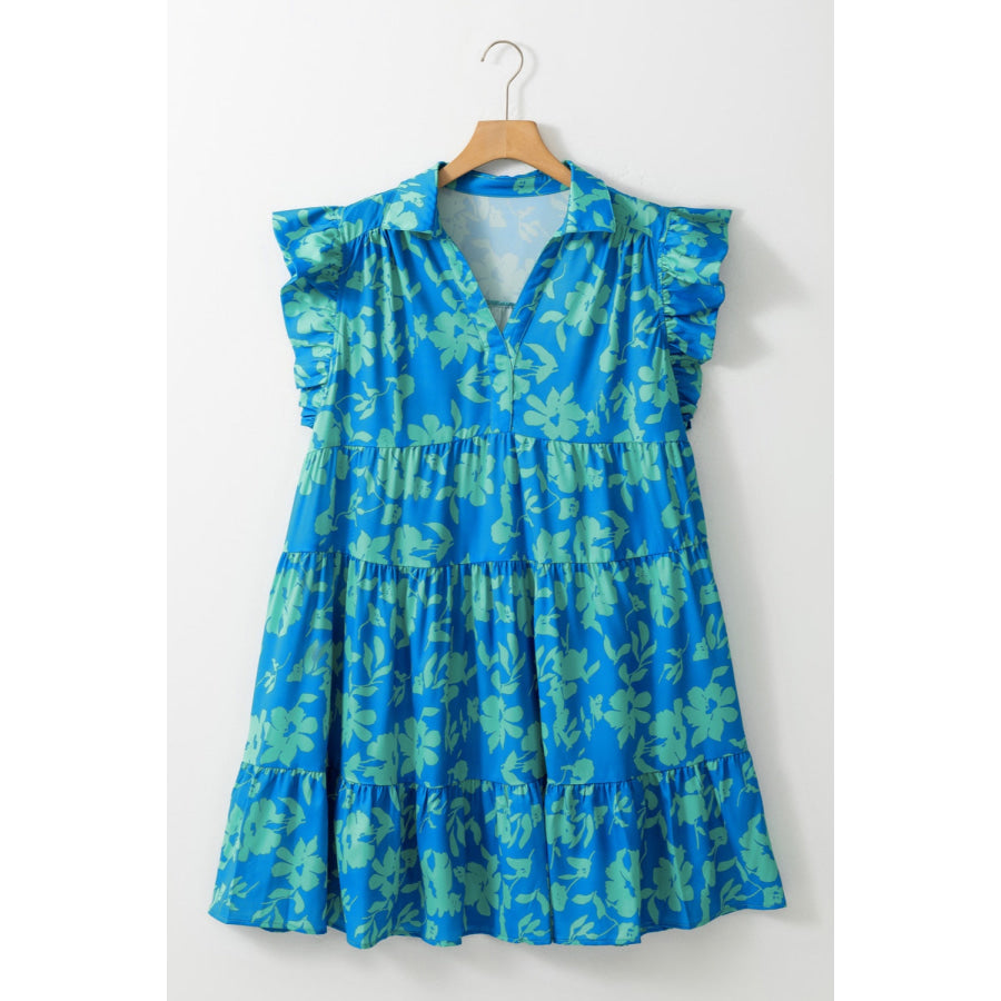 Plus Size Ruffled Printed Cap Sleeve Mini Dress Sky Blue / 1XL Apparel and Accessories