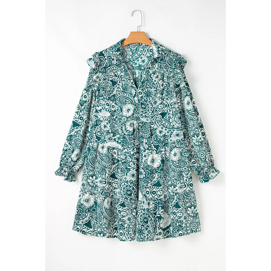 Plus Size Ruffled Printed Flounce Sleeve Dress Apparel and Accessories