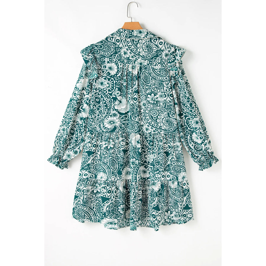 Plus Size Ruffled Printed Flounce Sleeve Dress Apparel and Accessories