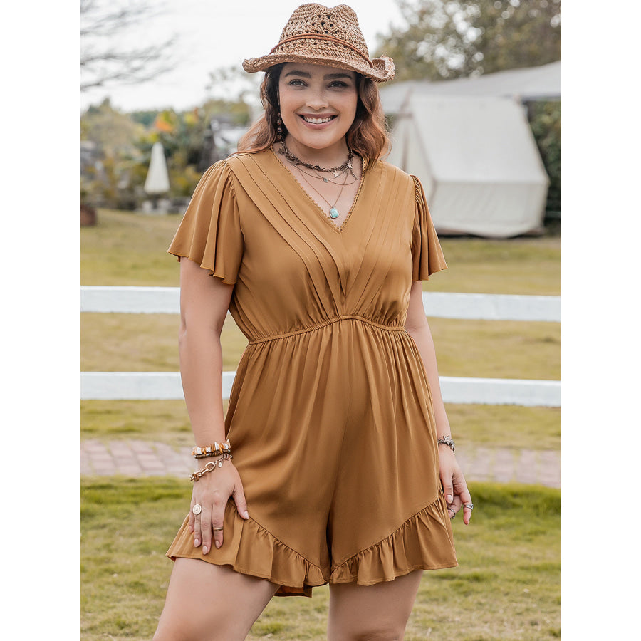 Plus Size Ruffled V-Neck Short Sleeve Romper Jumpsuits and Rompers