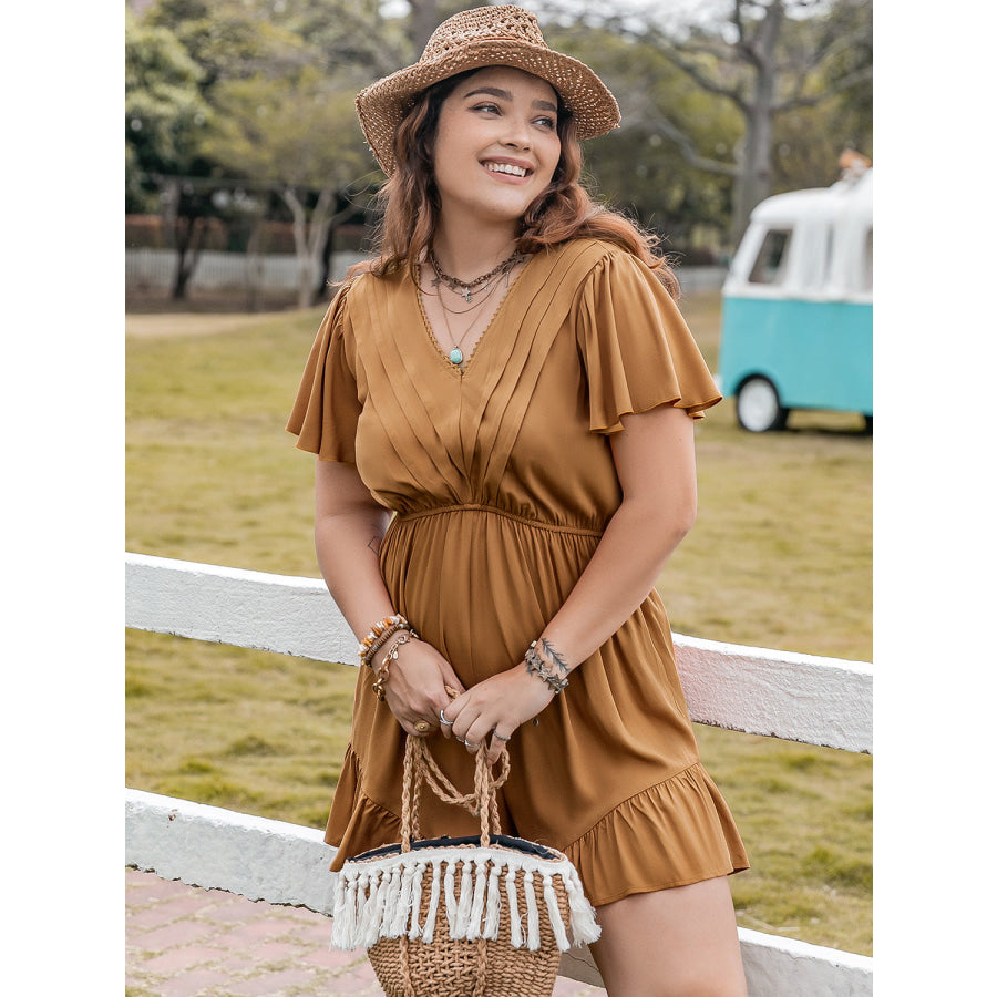 Plus Size Ruffled V-Neck Short Sleeve Romper Jumpsuits and Rompers