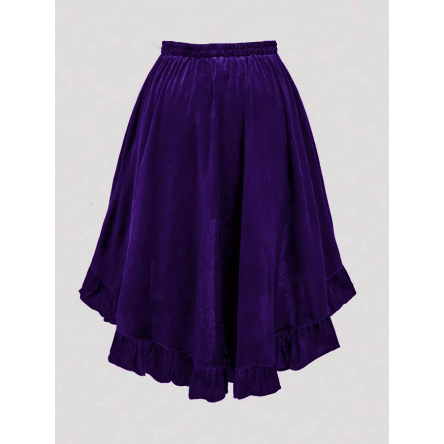Plus Size Ruffled Velvet Elastic Waist Skirt Apparel and Accessories