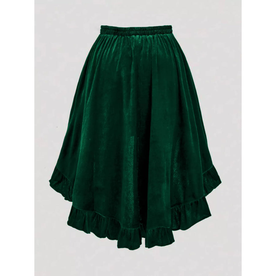 Plus Size Ruffled Velvet Elastic Waist Skirt Apparel and Accessories