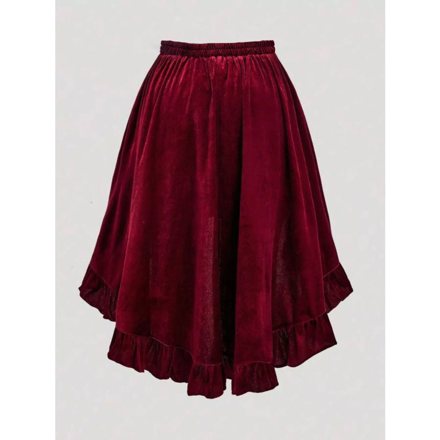 Plus Size Ruffled Velvet Elastic Waist Skirt Apparel and Accessories
