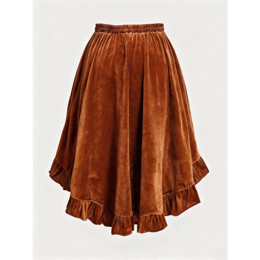 Plus Size Ruffled Velvet Elastic Waist Skirt Apparel and Accessories
