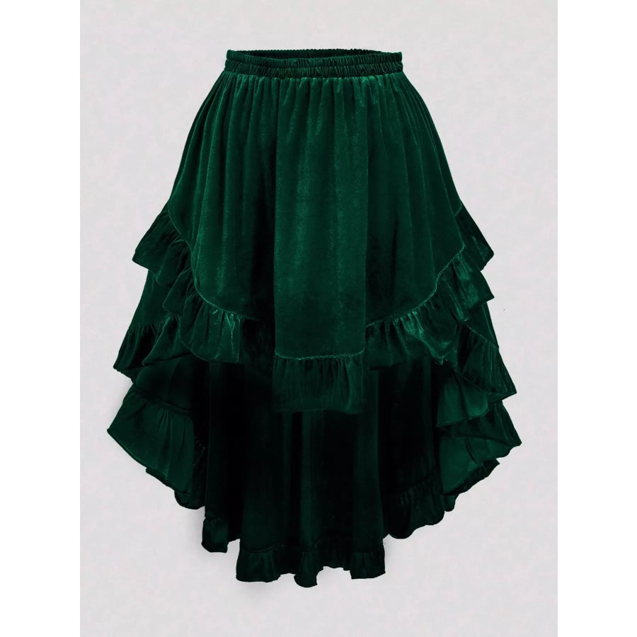 Plus Size Ruffled Velvet Elastic Waist Skirt Dark Green / 0XL Apparel and Accessories