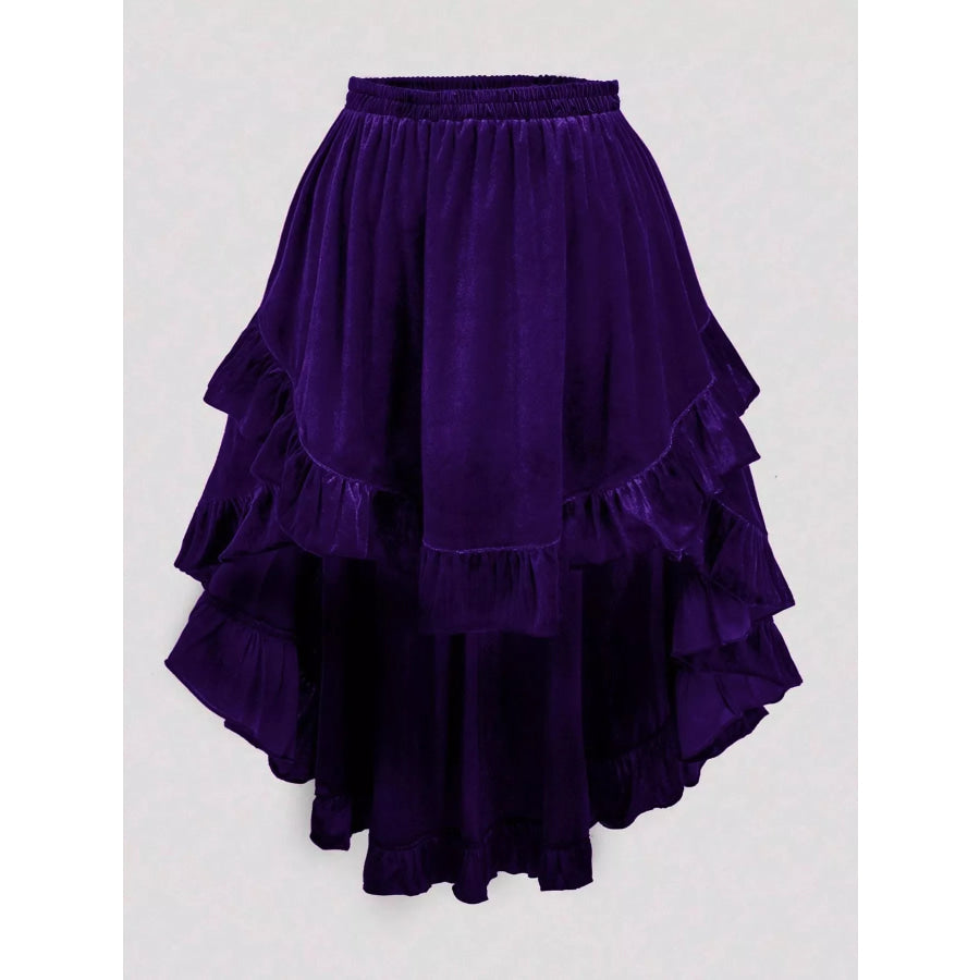Plus Size Ruffled Velvet Elastic Waist Skirt Violet / 0XL Apparel and Accessories