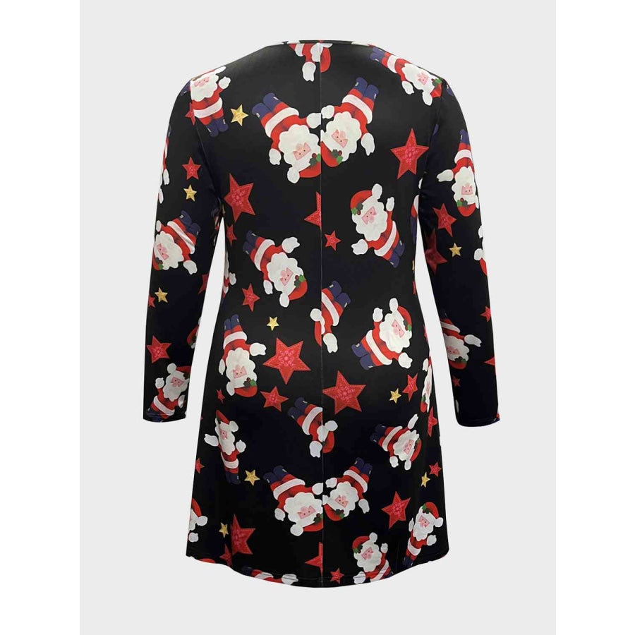 Plus Size Santa Printed Round Neck Dress