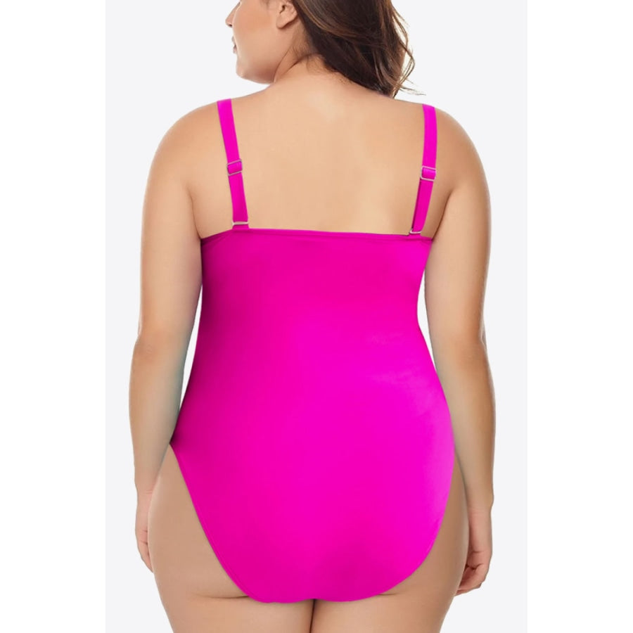 Plus Size Scoop Neck Sleeveless One-Piece Swimsuit Hot Pink / 1X