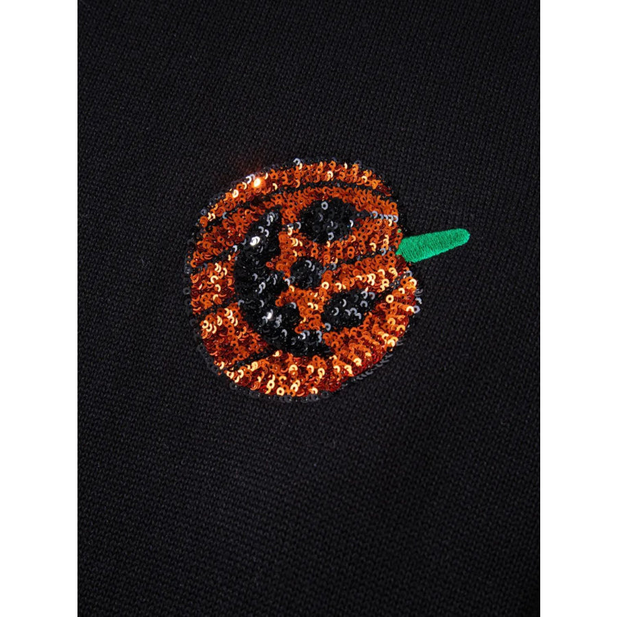 Plus Size Sequin Pumpkin Round Neck Sweater Apparel and Accessories