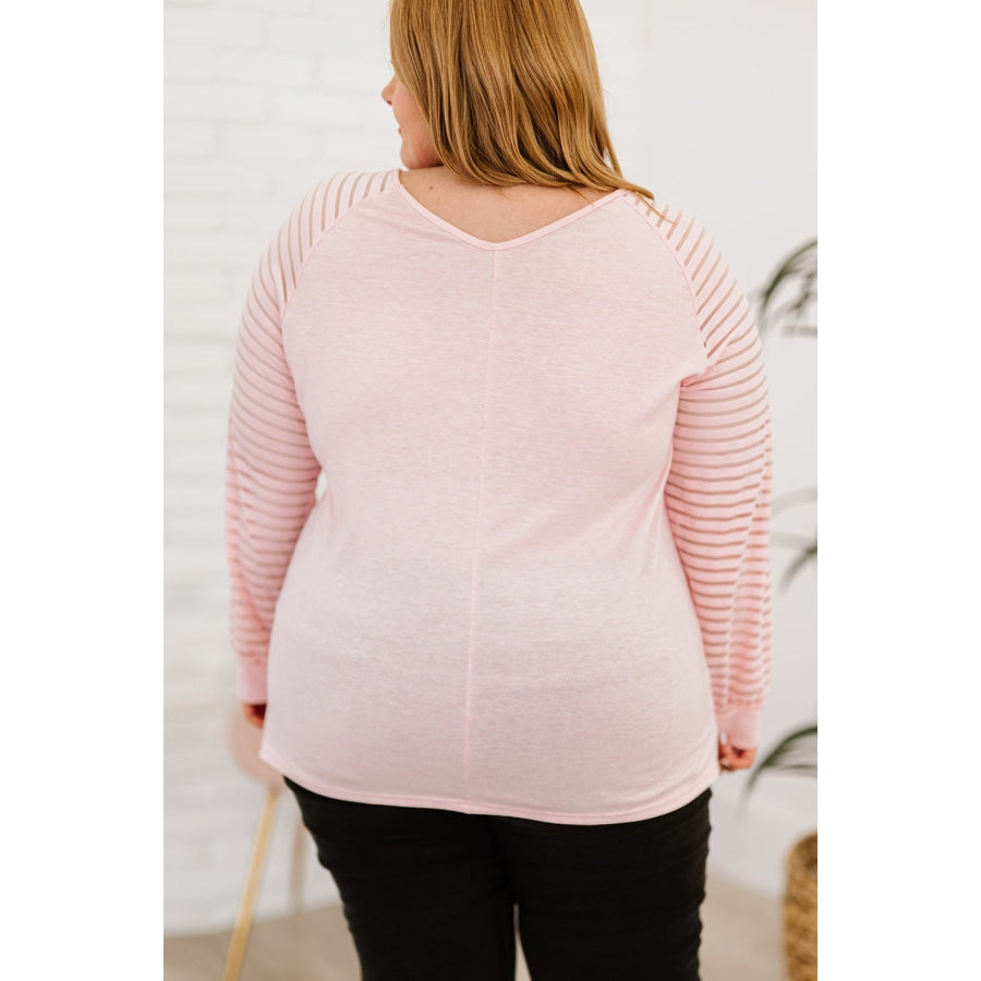 Plus Size Sheer Striped Sleeve V-Neck Top