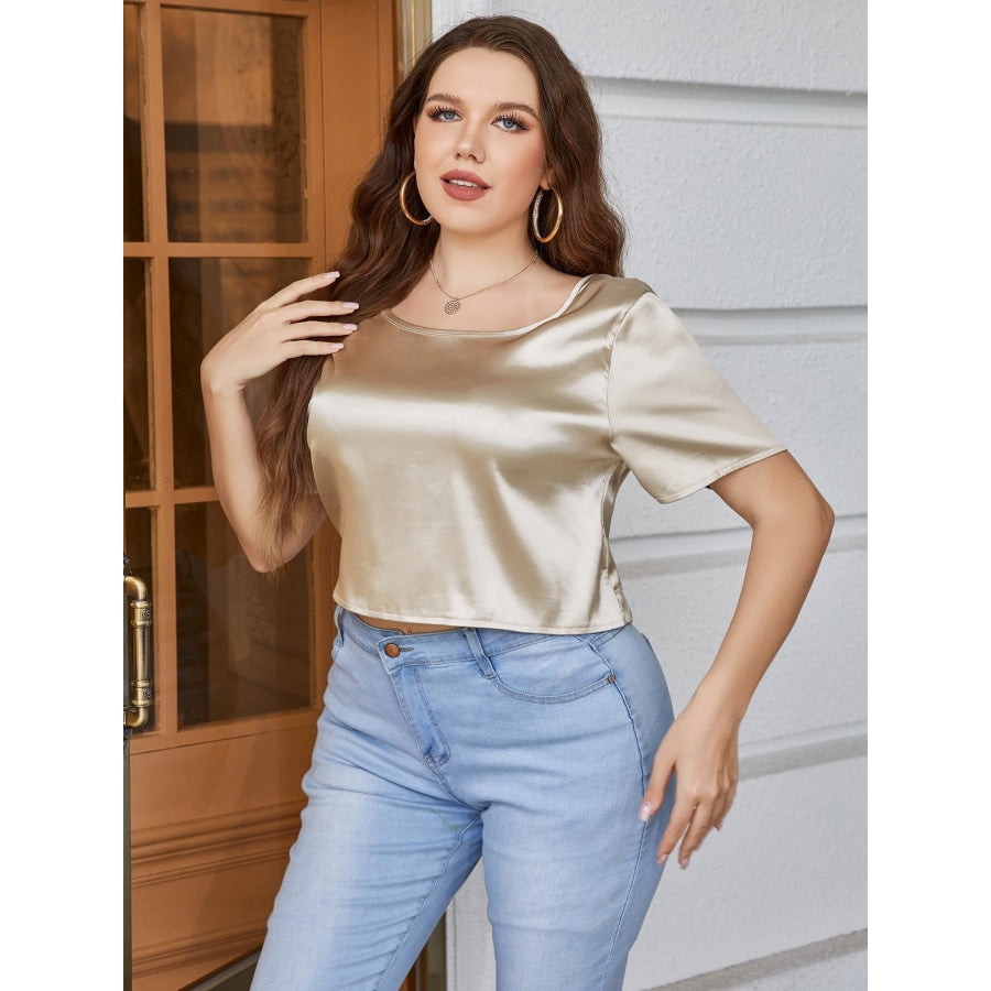 Plus Size Short Sleeve Tie Back Blouse