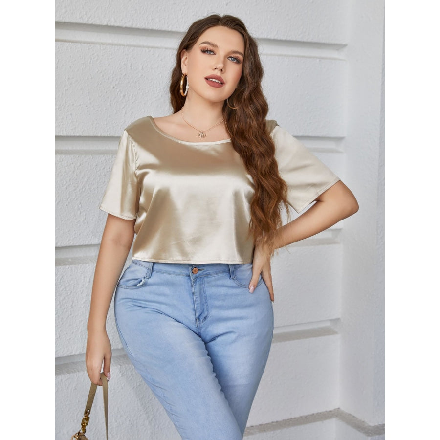 Plus Size Short Sleeve Tie Back Blouse