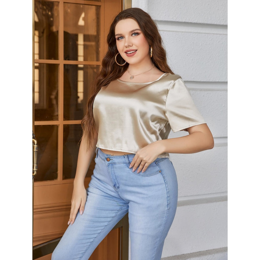 Plus Size Short Sleeve Tie Back Blouse