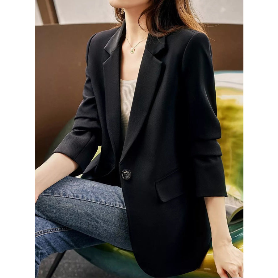 Plus Size Single-Button Lapel Collar Blazer Apparel and Accessories