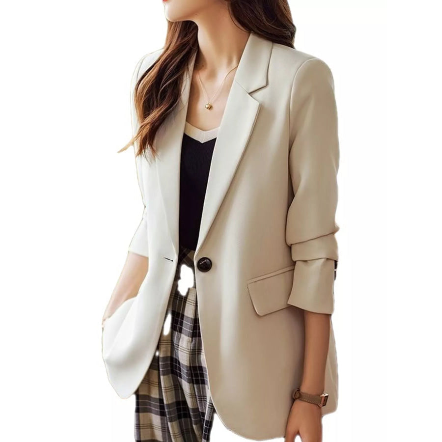 Plus Size Single-Button Lapel Collar Blazer Apricot-Suit / M Apparel and Accessories
