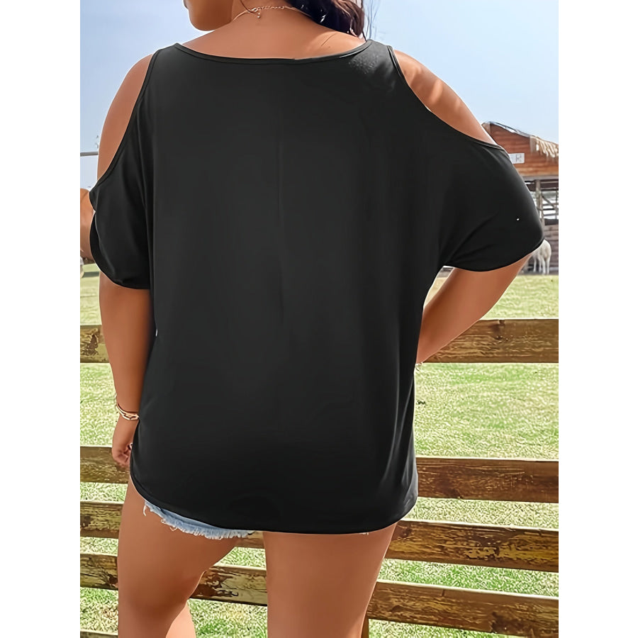 Plus Size Skeleton Graphic Round Neck Cold Shoulder T-Shirt Apparel and Accessories