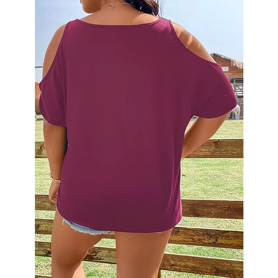 Plus Size Skeleton Graphic Round Neck Cold Shoulder T-Shirt Deep Purple / 1XL Apparel and Accessories