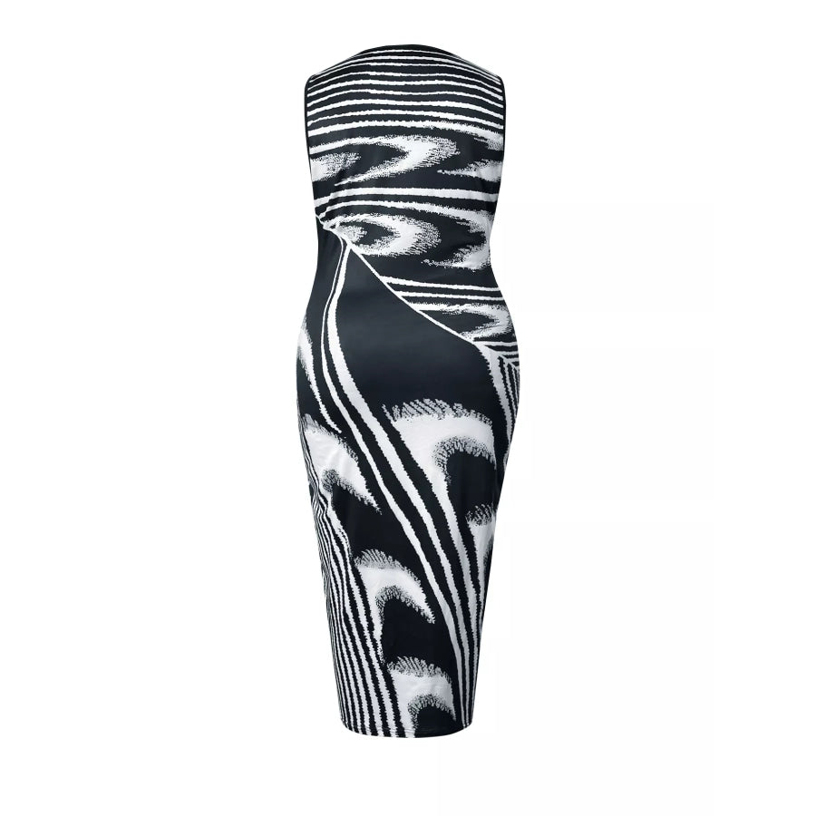 Plus Size Sleeveless Bodycon Maxi Dress with Abstract Print Apparel and Accessories