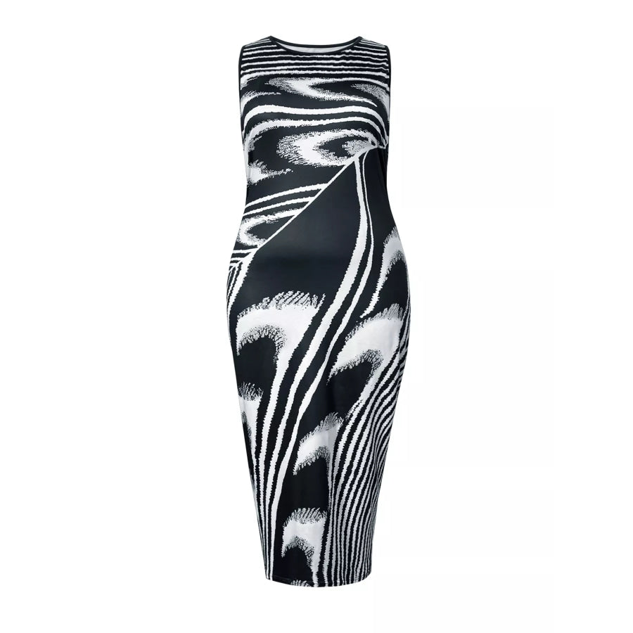 Plus Size Sleeveless Bodycon Maxi Dress with Abstract Print Apparel and Accessories