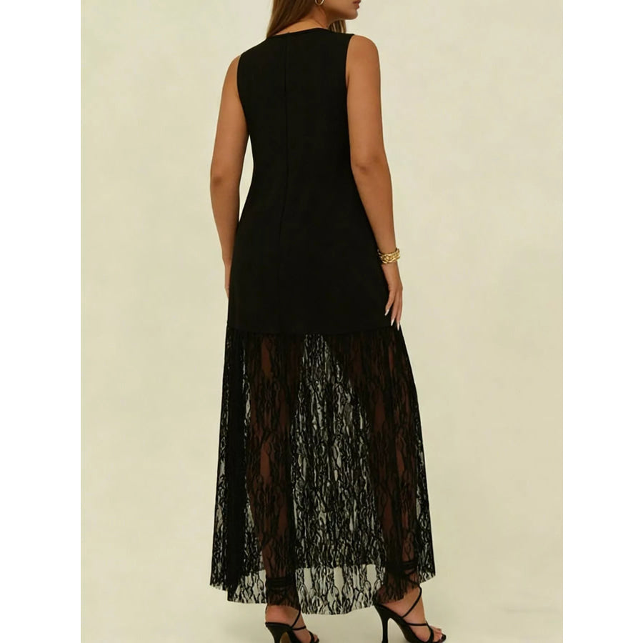 Plus Size Sleeveless Lace Trim Maxi Dress Apparel and Accessories