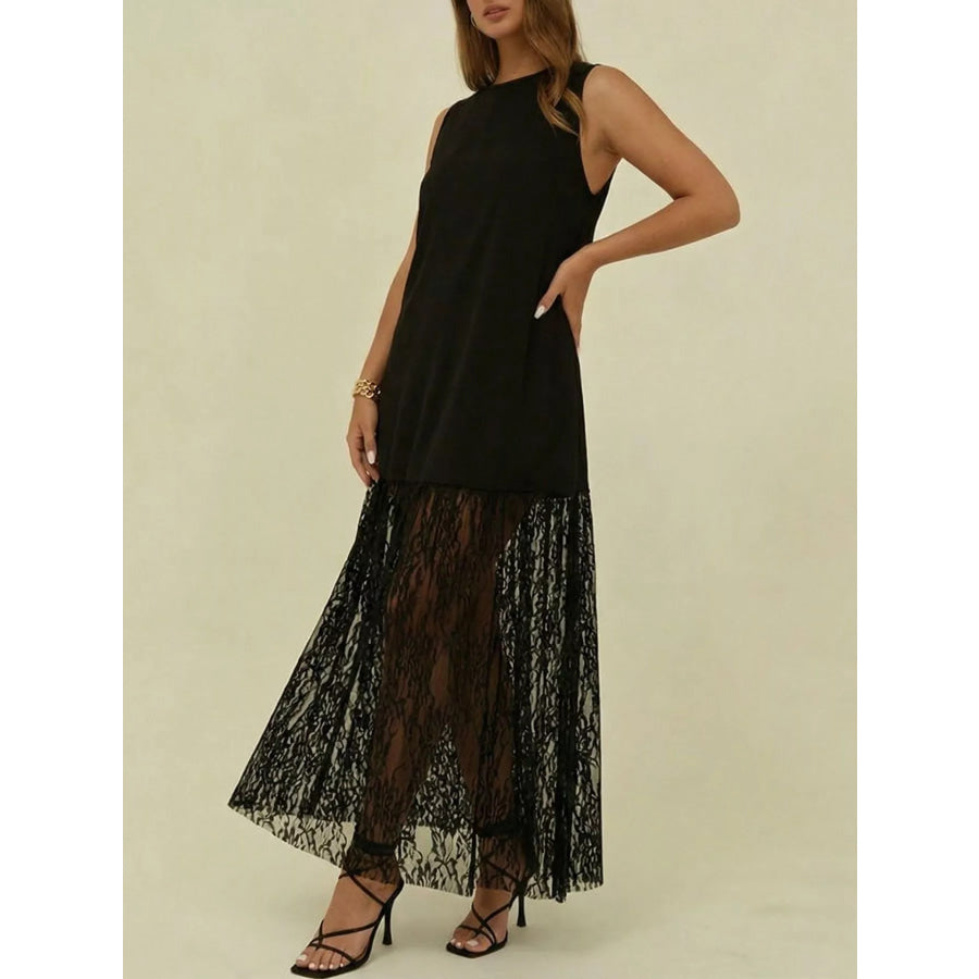 Plus Size Sleeveless Lace Trim Maxi Dress Apparel and Accessories