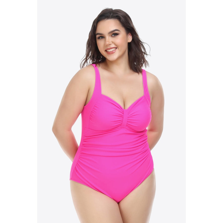 Plus Size Sleeveless Plunge One-Piece Swimsuit Hot Pink / XL