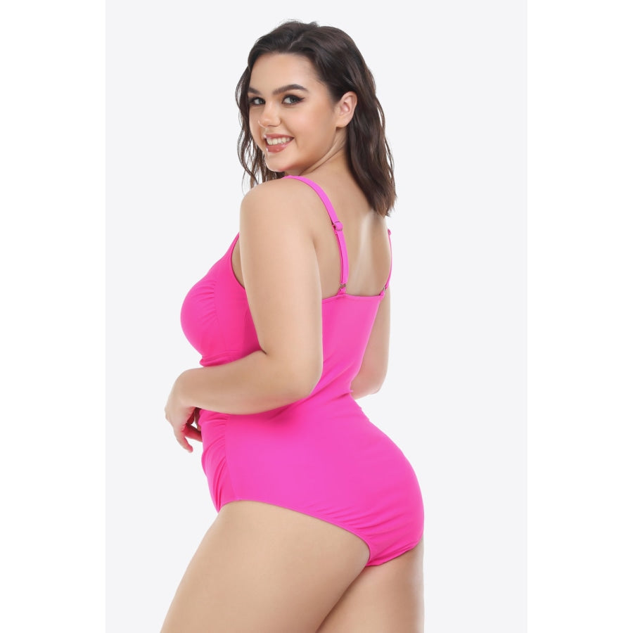 Plus Size Sleeveless Plunge One-Piece Swimsuit Hot Pink / XL