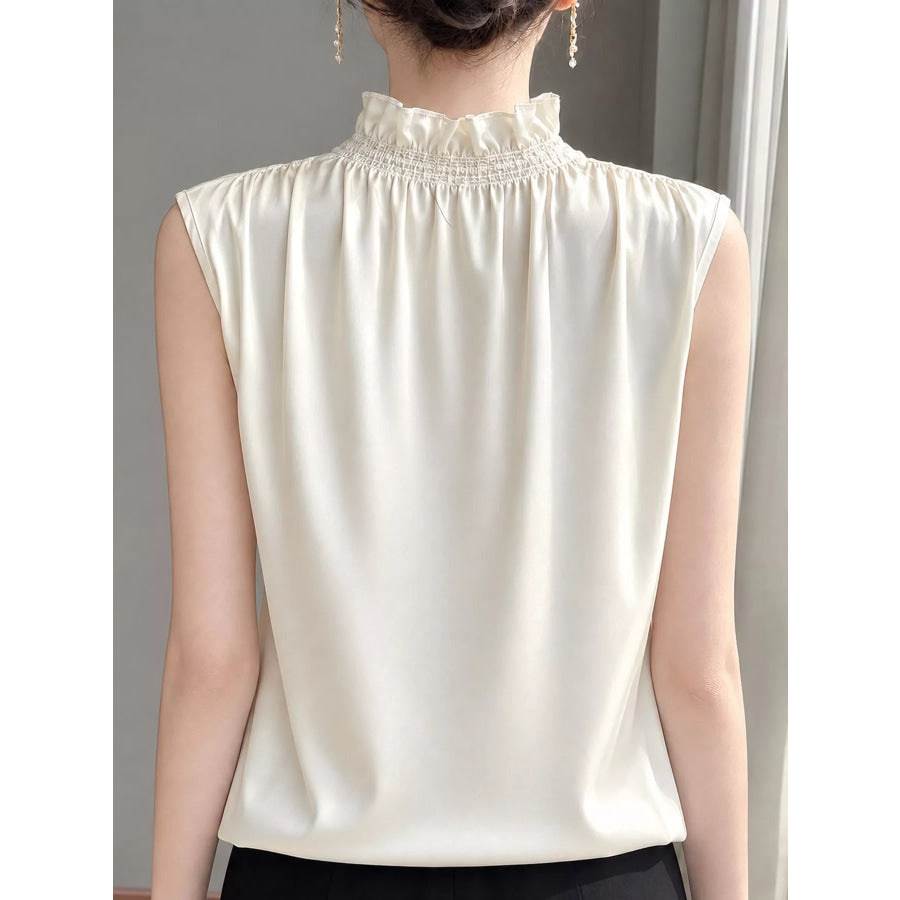 Plus Size Sleeveless Ruffled V-Neck Satin Shirt Apparel and Accessories