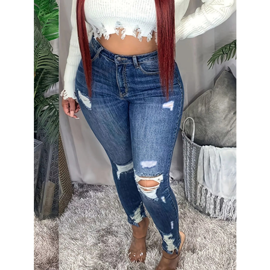 Plus Size Slim Fit Distressed Jeans Apparel and Accessories