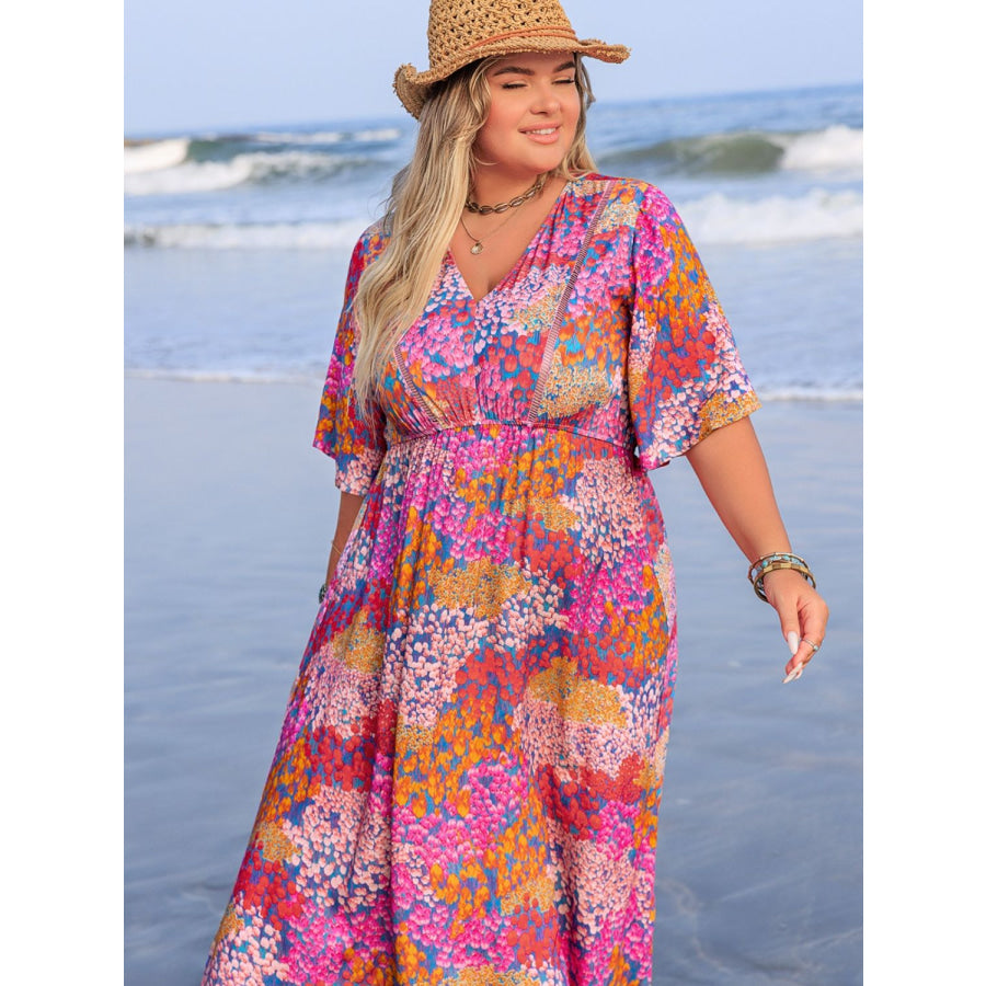 Plus Size Slit Printed Half Sleeve Dress Apparel and Accessories