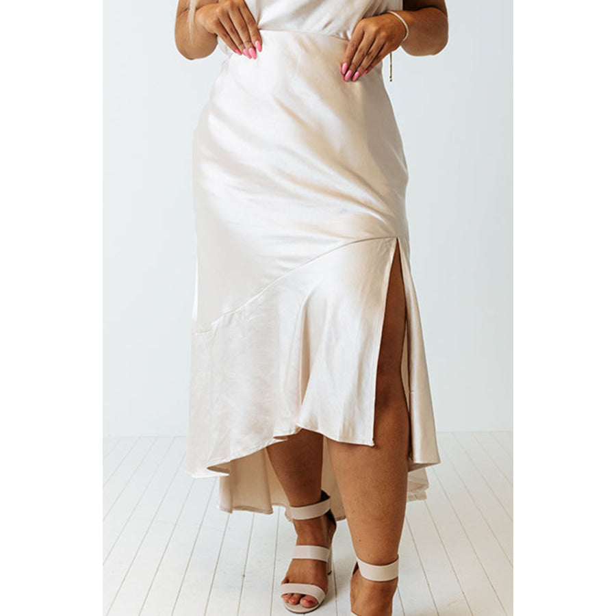 Plus Size Slit Ruffled Skirt White / 1X Apparel and Accessories