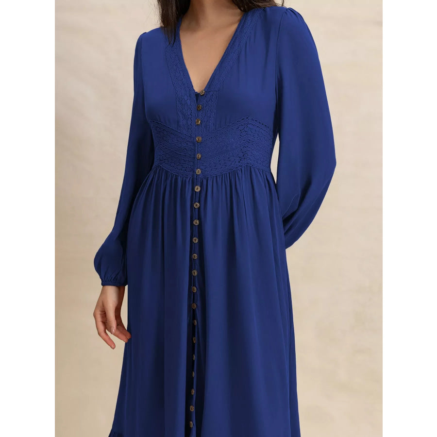 Plus Size Slit V-Neck Long Sleeve Maxi Dress Apparel and Accessories