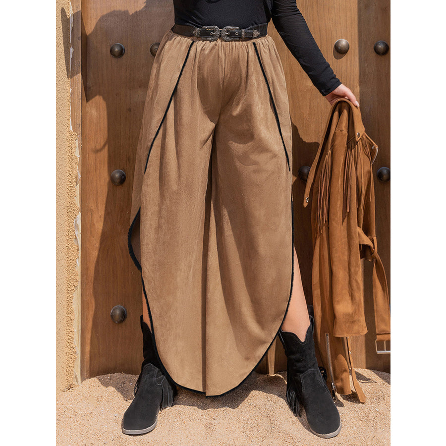 Plus Size Slit Wide Leg Pants Caramel / 0XL Apparel and Accessories