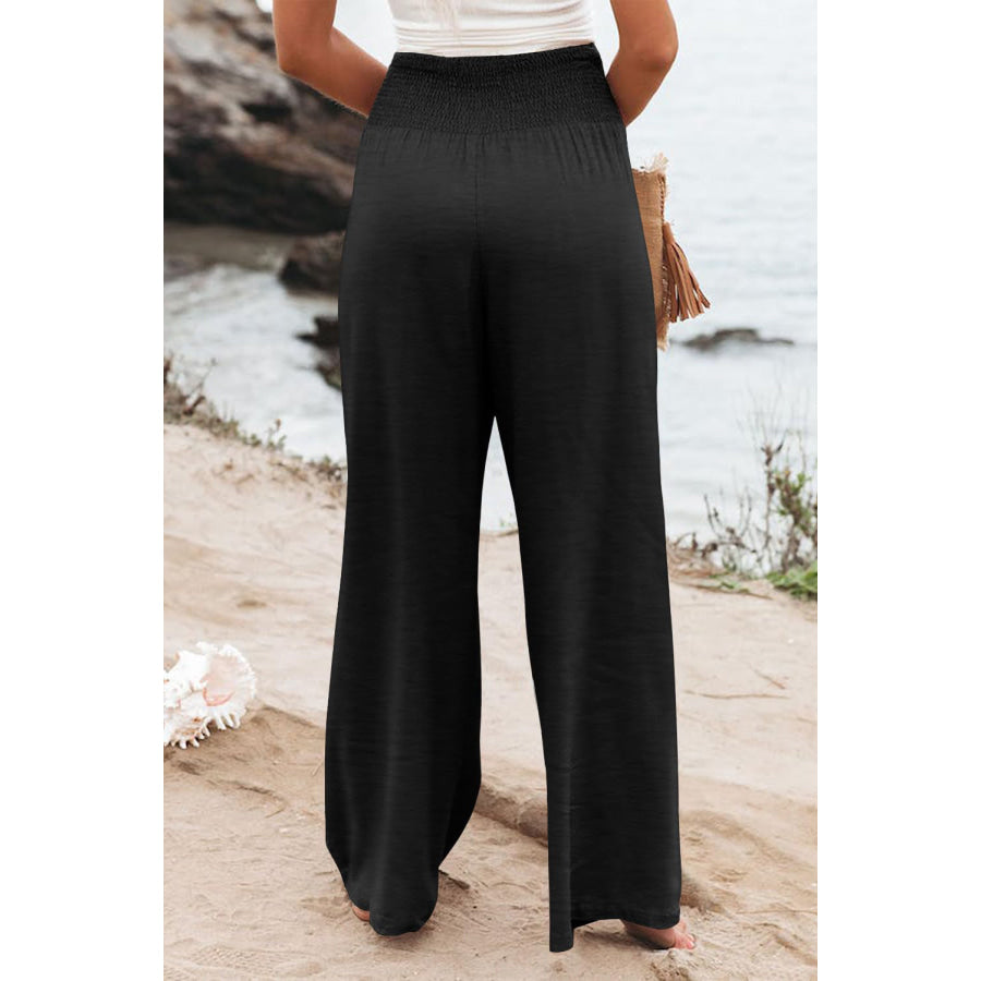 Plus Size Smocked High Waist Wide Leg Pants Apparel and Accessories