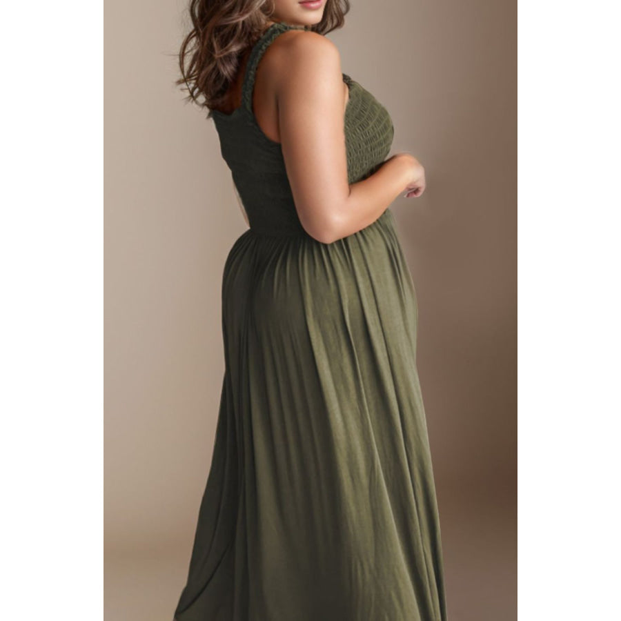 Plus Size Smocked Square Neck Maxi Dress Apparel and Accessories