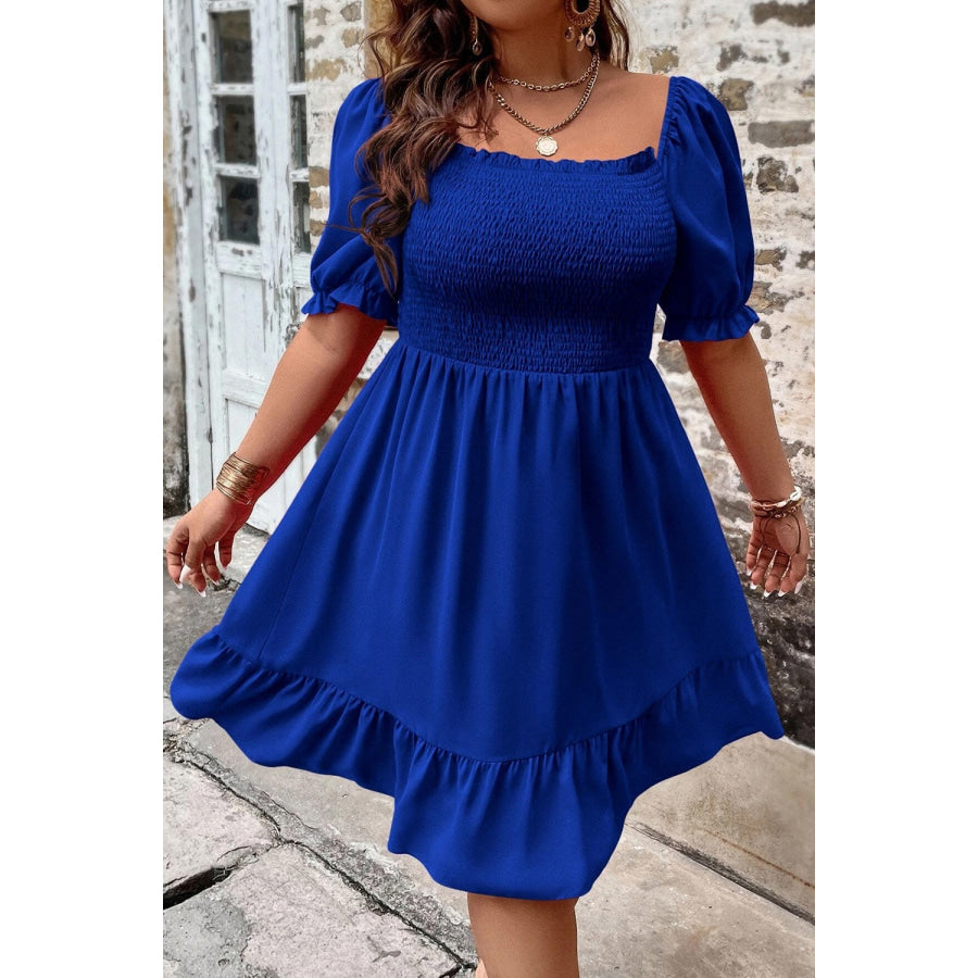 Plus Size Smocked Square Neck Short Sleeve Dress Apparel and Accessories