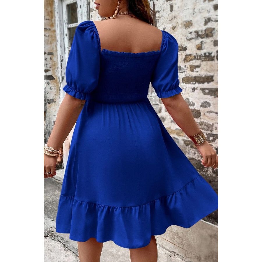 Plus Size Smocked Square Neck Short Sleeve Dress Apparel and Accessories