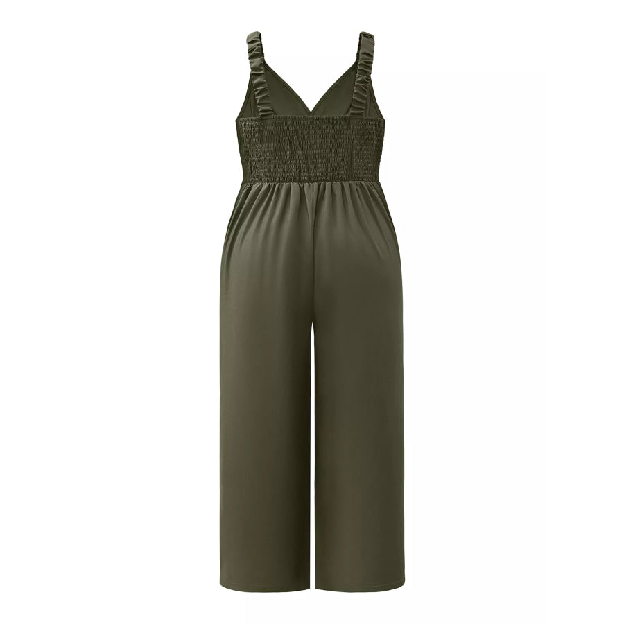Plus Size Smocked Wide Leg Jumpsuit Apparel and Accessories